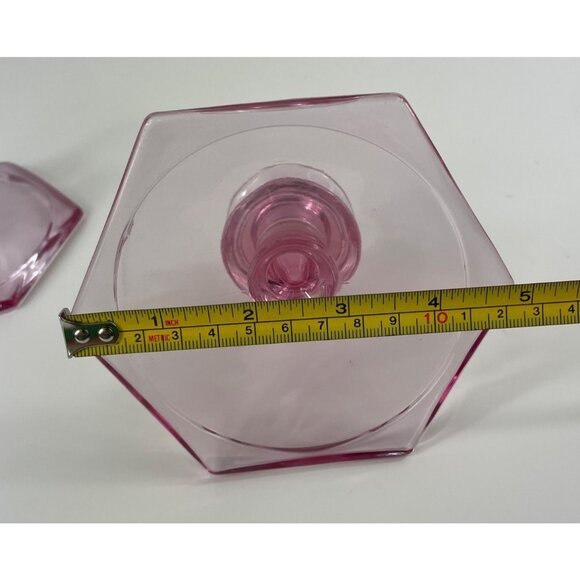 Vintage Pair of Pink Depression Glass Candle Holders - Picture 10 of 11